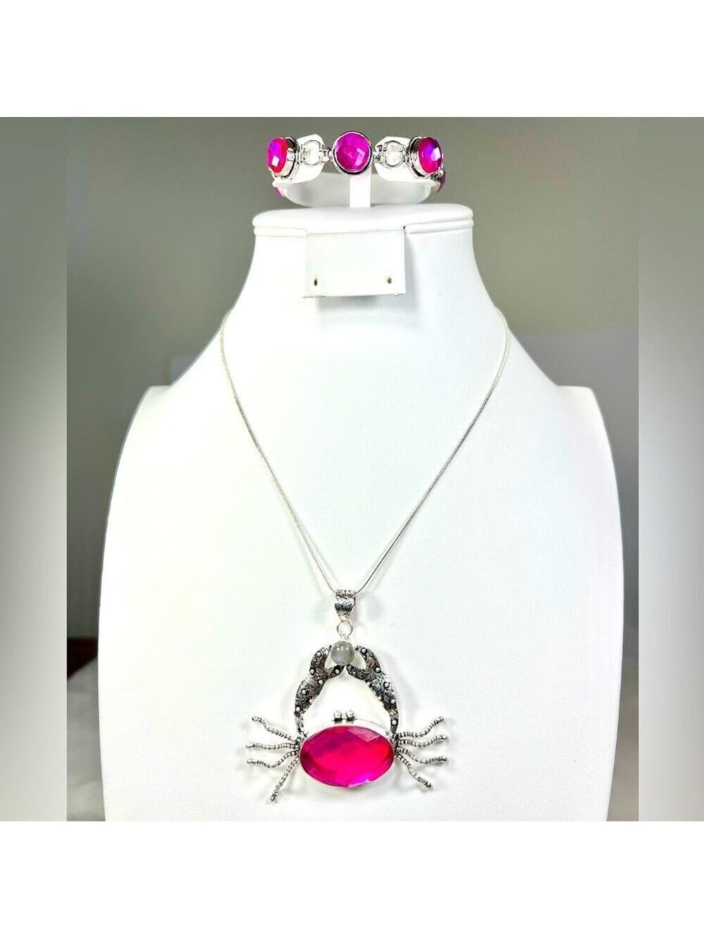 Pink 🔥 Fire Topaz 925 Large Crab Pendant & Bracelet